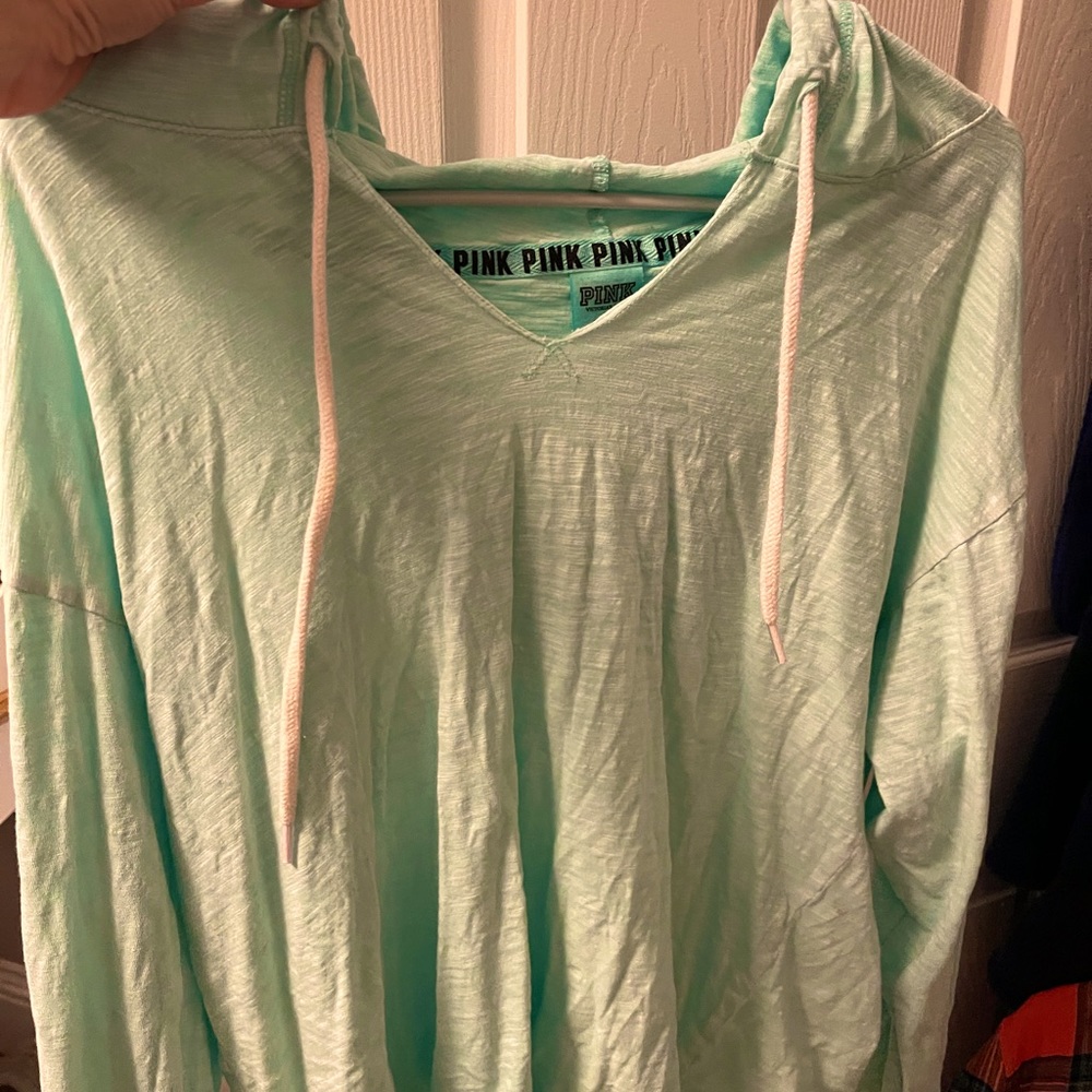 Teal hoodied VS sweater